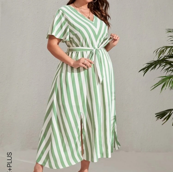 Green Striped Midi Dress - Picture 3 of 8